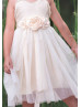 Spaghetti Straps Ivory Gold Sequin Tulle Boho Flower Girl Dress